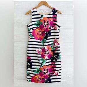 Talbots Floral Striped Sleeveless Textured Dress 8